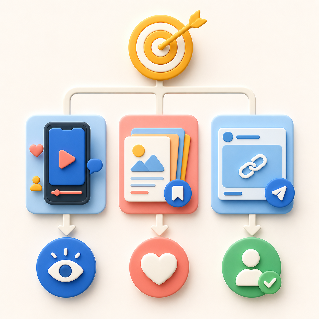 Different content formats point toward reach, trust, and contact goals