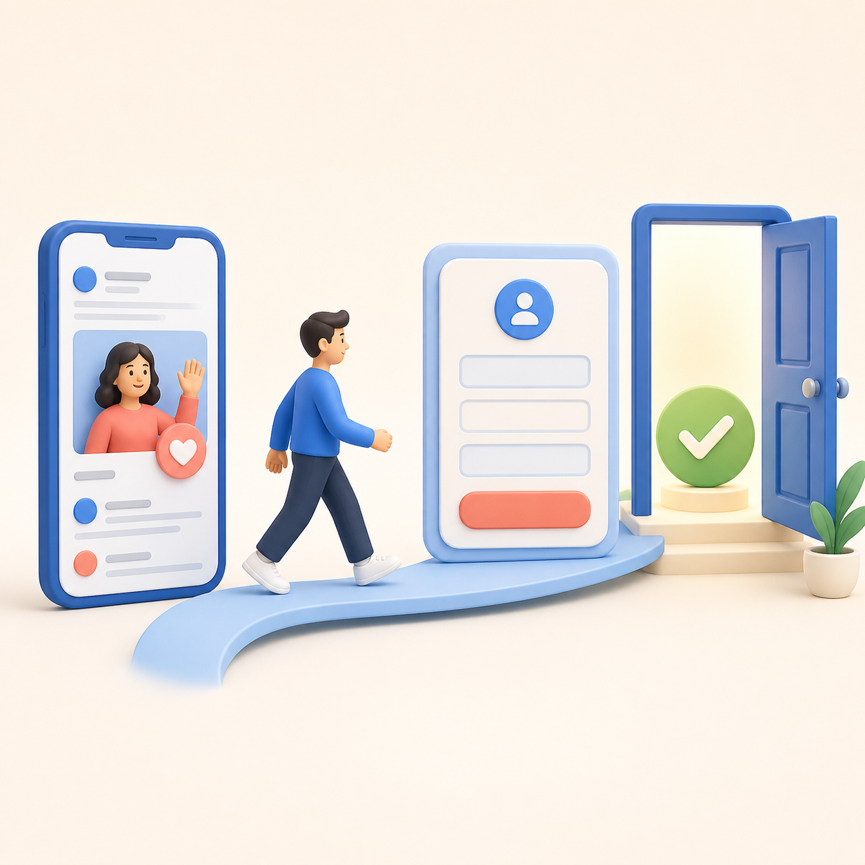 A person moves easily from social content to an open contact destination